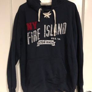 Fire Island Navy Blue Mens Sweatshirt Hoodie Large